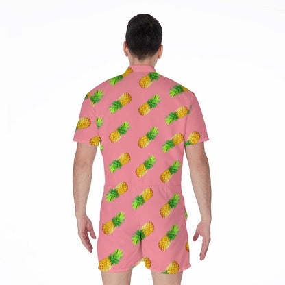 Pink Pineapple Pattern Print Men's Rompers