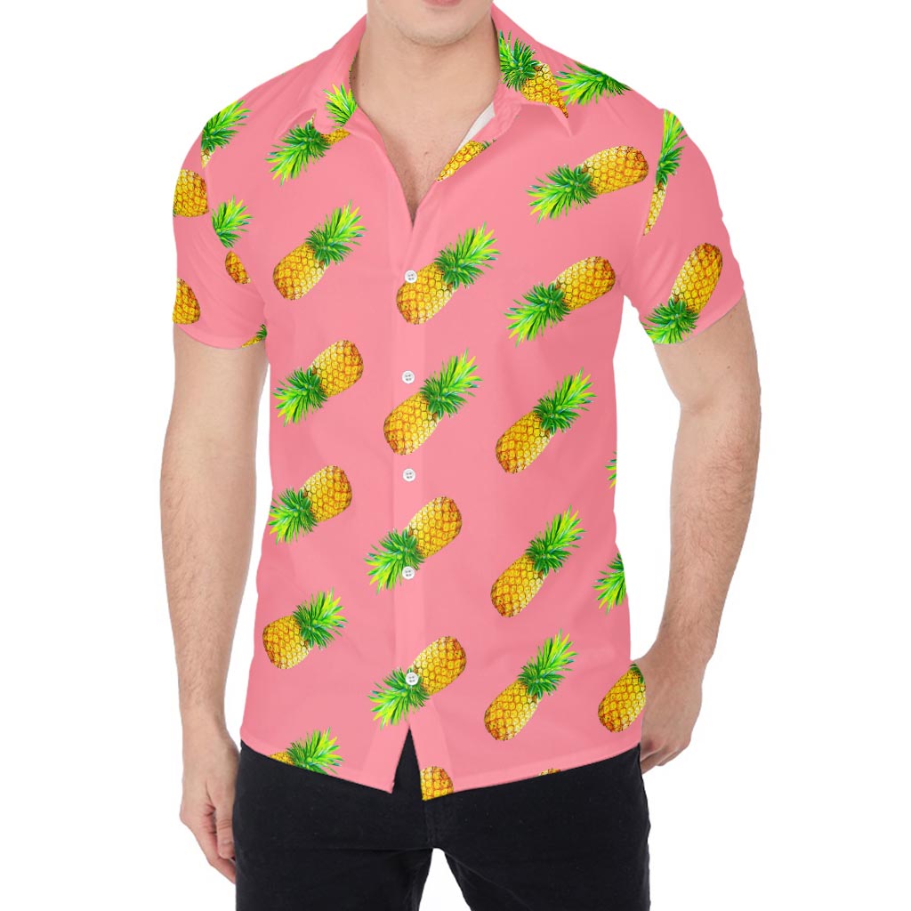 Pink Pineapple Pattern Print Men's Shirt