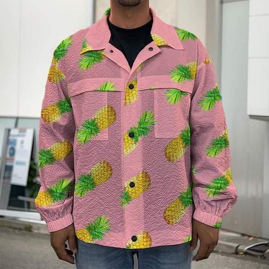 Pink Pineapple Pattern Print Men's Shirt Jacket