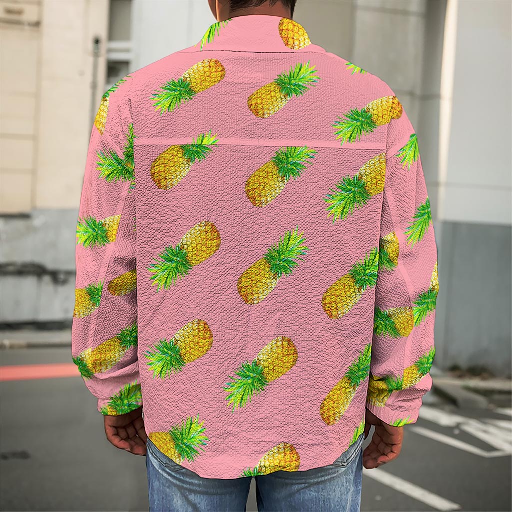 Pink Pineapple Pattern Print Men's Shirt Jacket