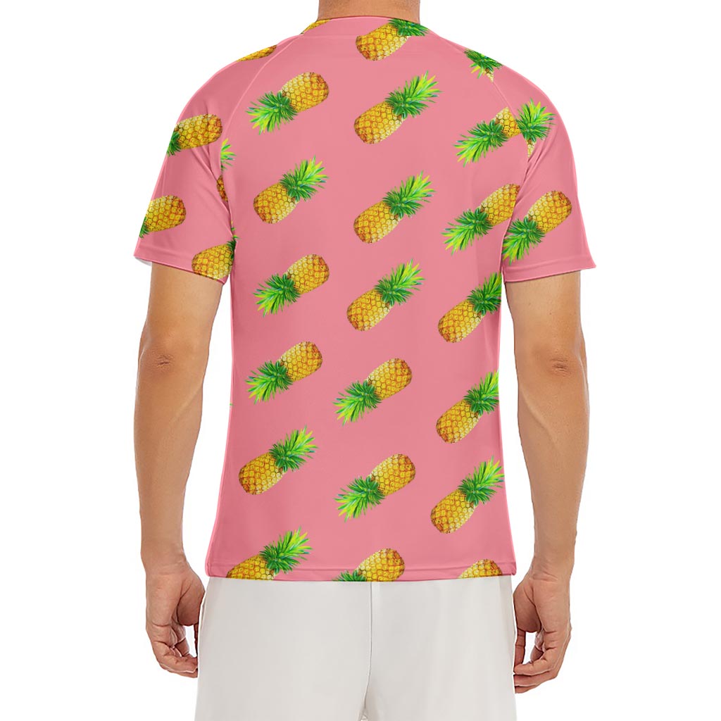 Pink Pineapple Pattern Print Men's Short Sleeve Rash Guard