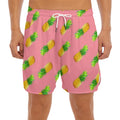 Pink Pineapple Pattern Print Men's Split Running Shorts