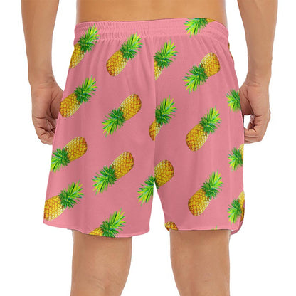 Pink Pineapple Pattern Print Men's Split Running Shorts
