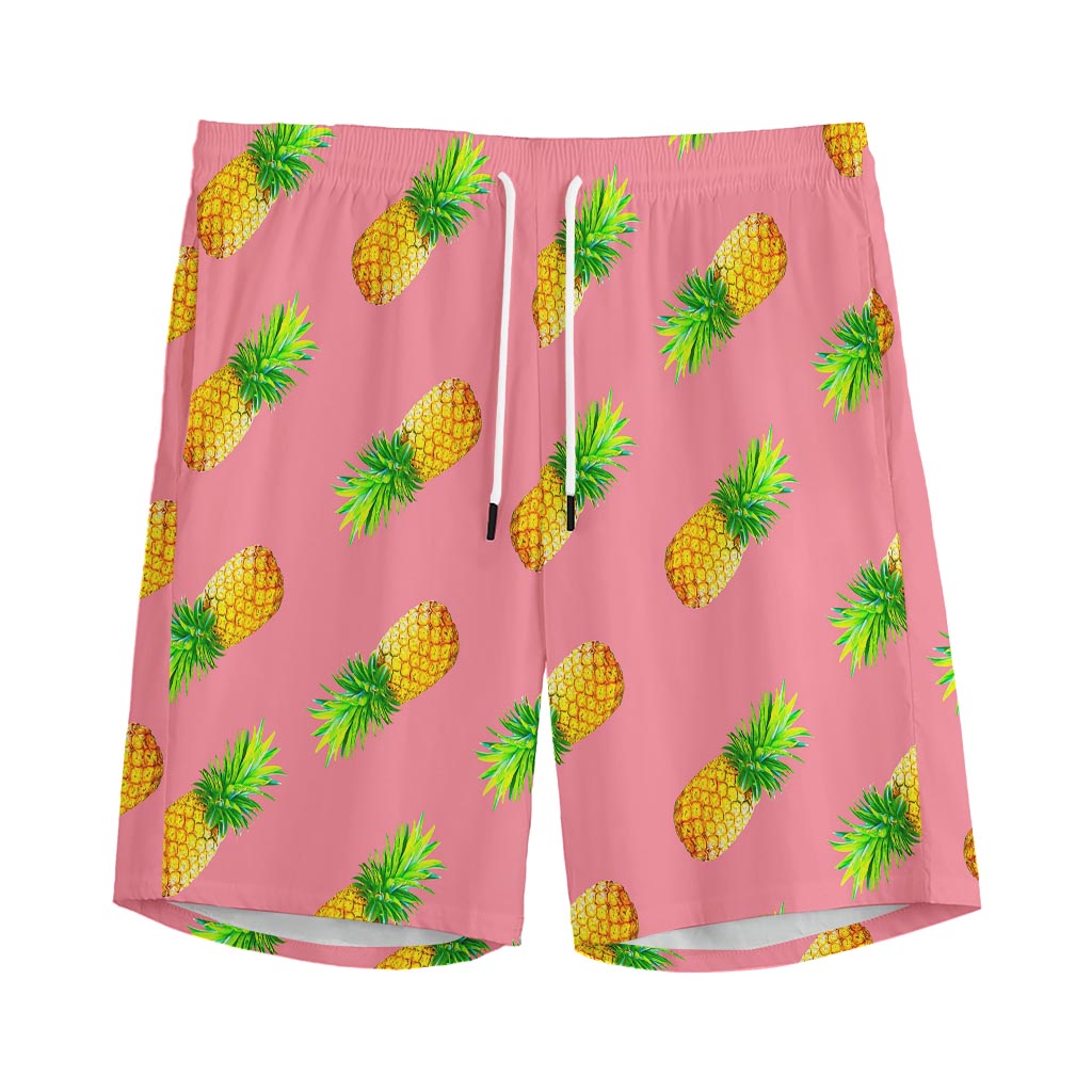 Pink Pineapple Pattern Print Men's Sports Shorts