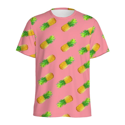 Pink Pineapple Pattern Print Men's Sports T-Shirt
