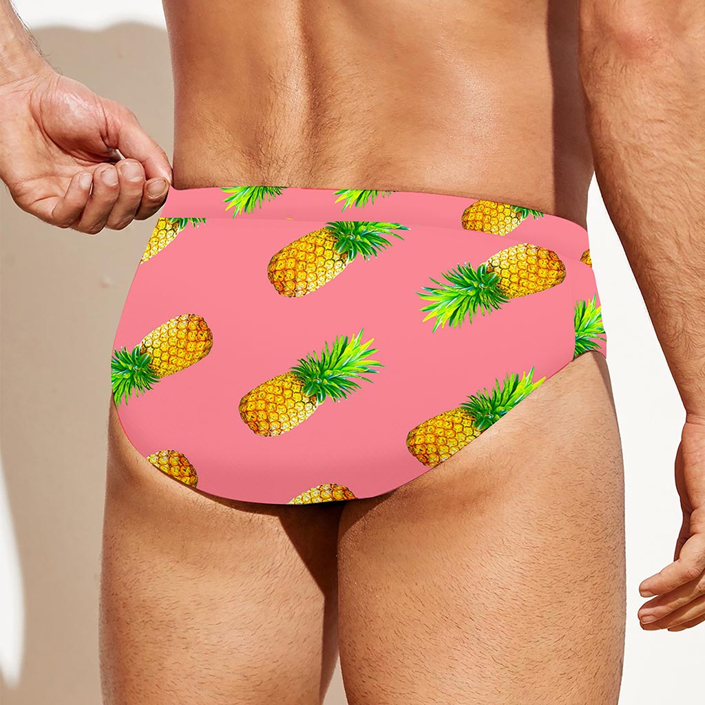 Pink Pineapple Pattern Print Men's Swim Briefs