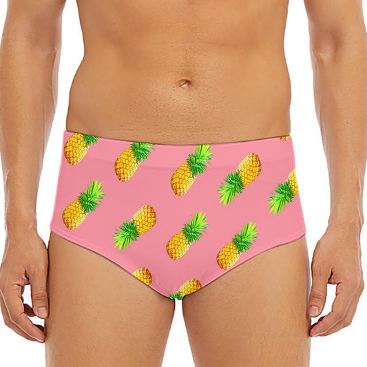 Pink Pineapple Pattern Print Men's Triangle Swim Briefs
