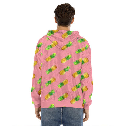 Pink Pineapple Pattern Print Men's Velvet Pullover Hoodie