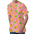Pink Pineapple Pattern Print Men's Velvet T-Shirt