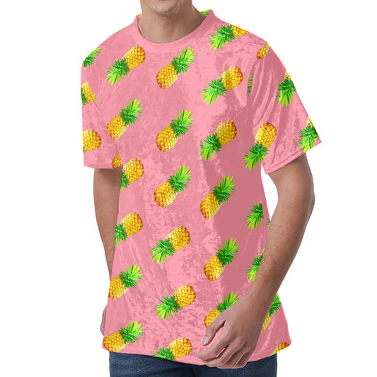 Pink Pineapple Pattern Print Men's Velvet T-Shirt