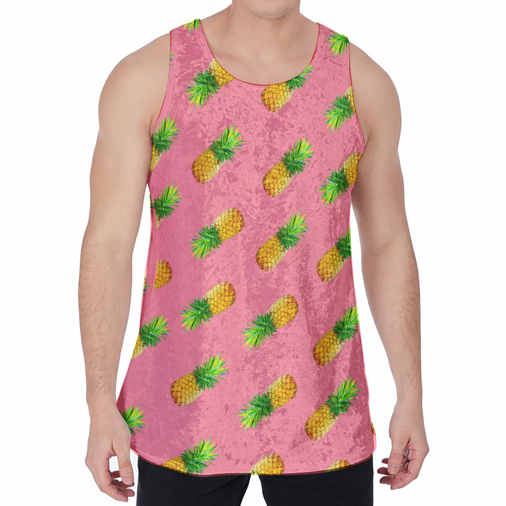 Pink Pineapple Pattern Print Men's Velvet Tank Top