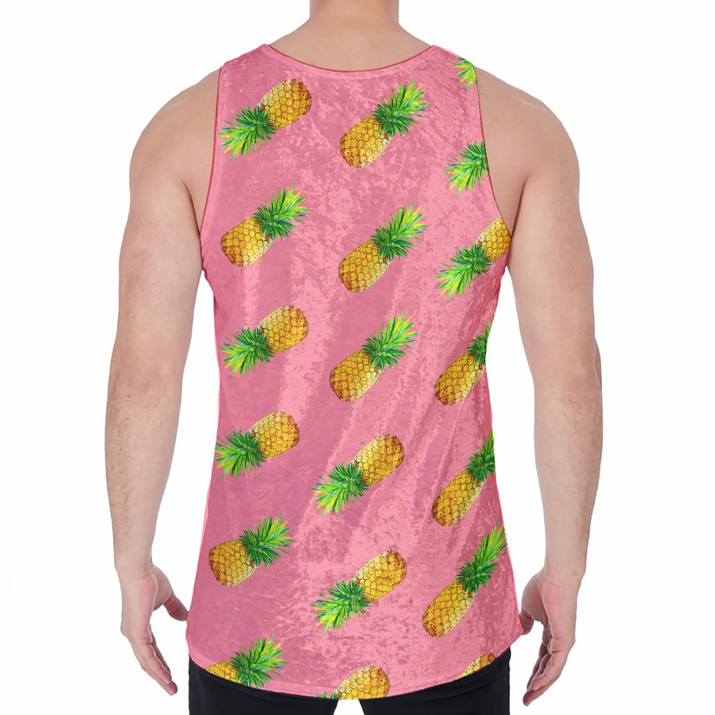 Pink Pineapple Pattern Print Men's Velvet Tank Top