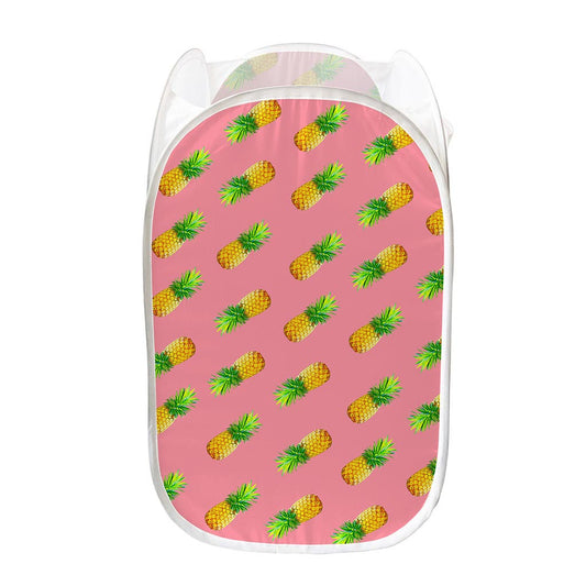 Pink Pineapple Pattern Print Mesh Laundry Hamper