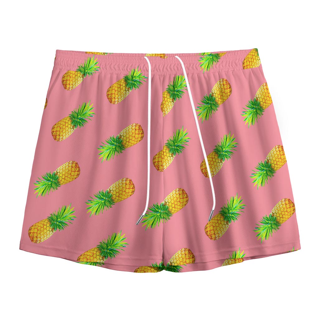 Pink Pineapple Pattern Print Mesh Shorts