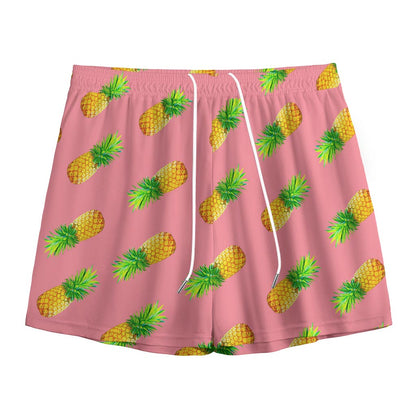 Pink Pineapple Pattern Print Mesh Shorts