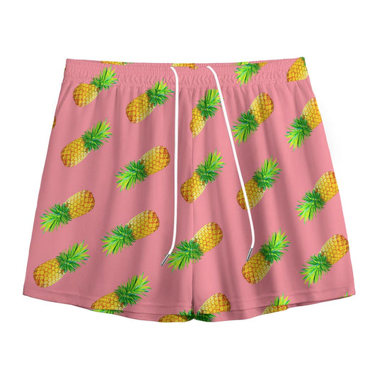 Pink Pineapple Pattern Print Mesh Shorts