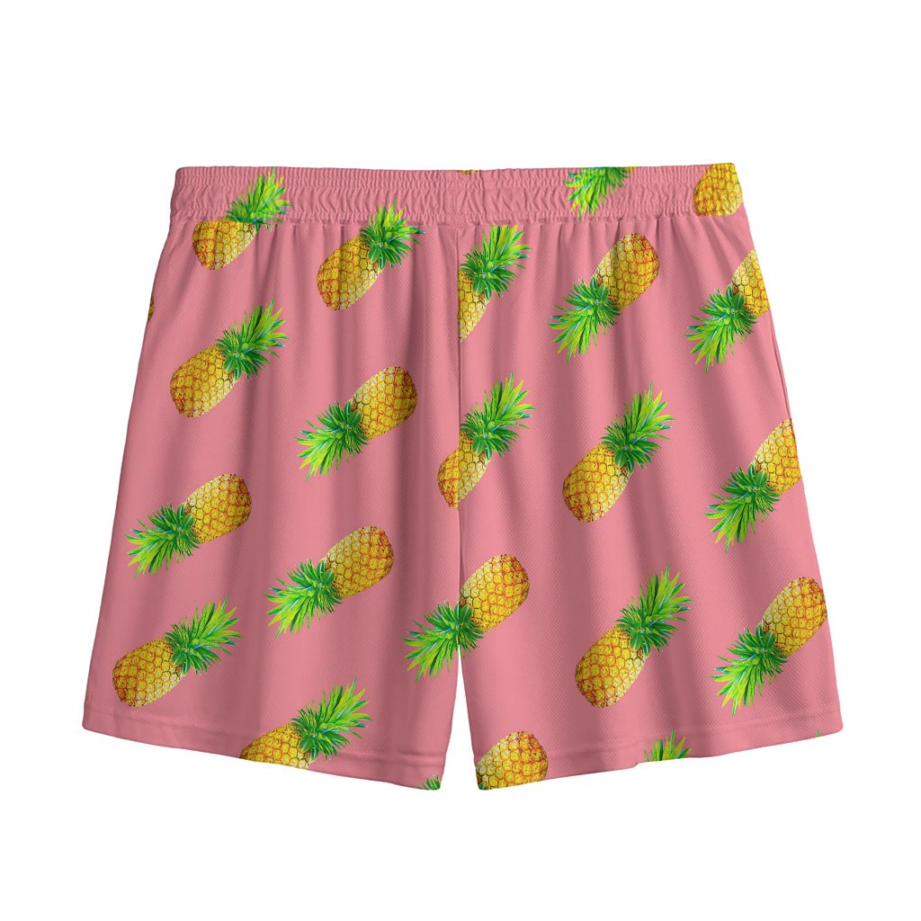 Pink Pineapple Pattern Print Mesh Shorts