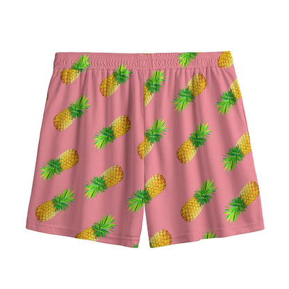 Pink Pineapple Pattern Print Mesh Shorts