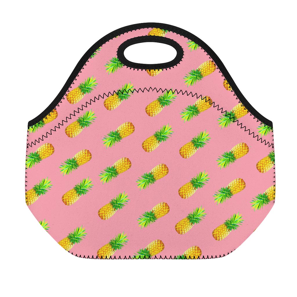 Pink Pineapple Pattern Print Neoprene Lunch Bag