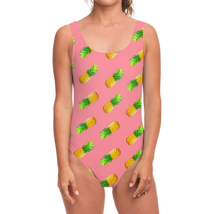 Pink Pineapple Pattern Print One Piece Swimsuit