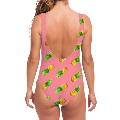 Pink Pineapple Pattern Print One Piece Swimsuit