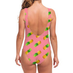 Pink Pineapple Pattern Print One Piece Swimsuit