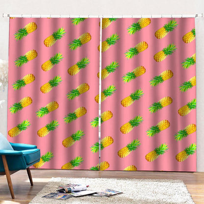 Pink Pineapple Pattern Print Pencil Pleat Curtains