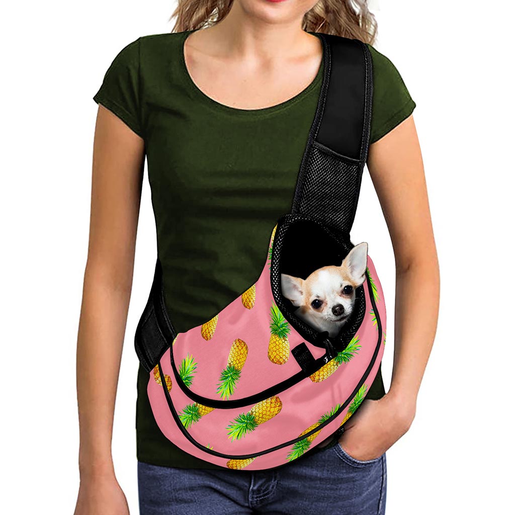 Pink Pineapple Pattern Print Pet Sling Carrier