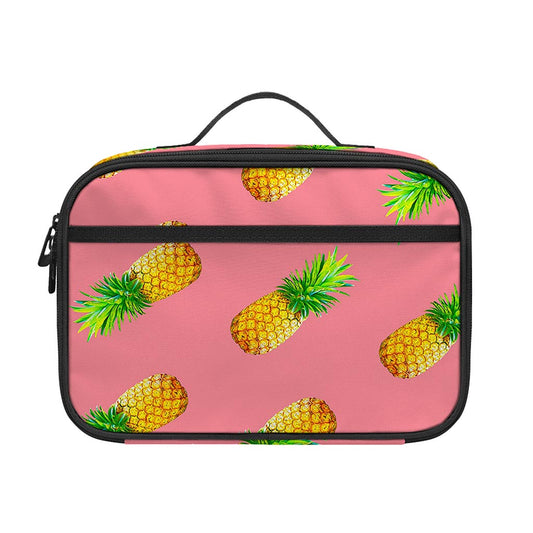 Pink Pineapple Pattern Print Portable Lunch Bag