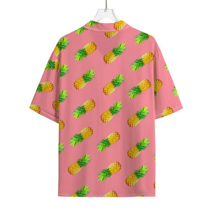 Pink Pineapple Pattern Print Rayon Hawaiian Shirt