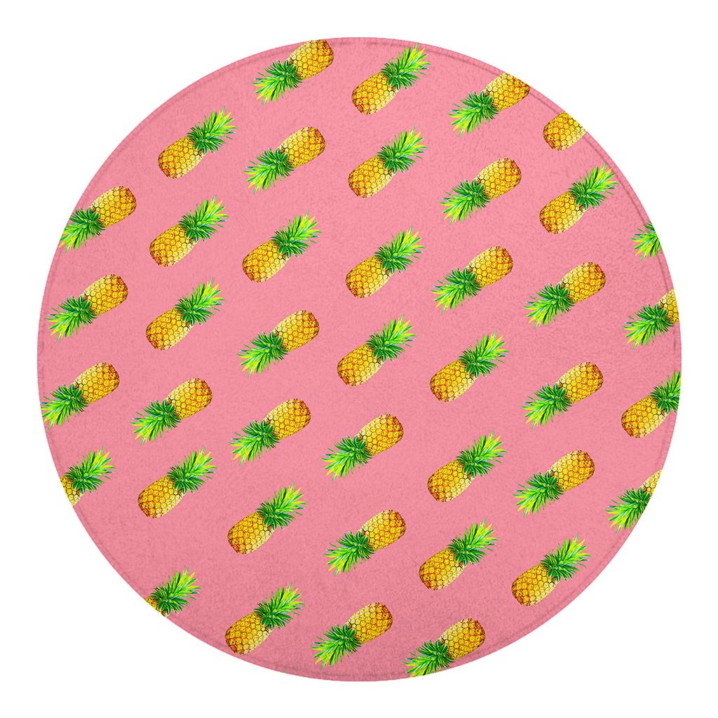 Pink Pineapple Pattern Print Round Blanket