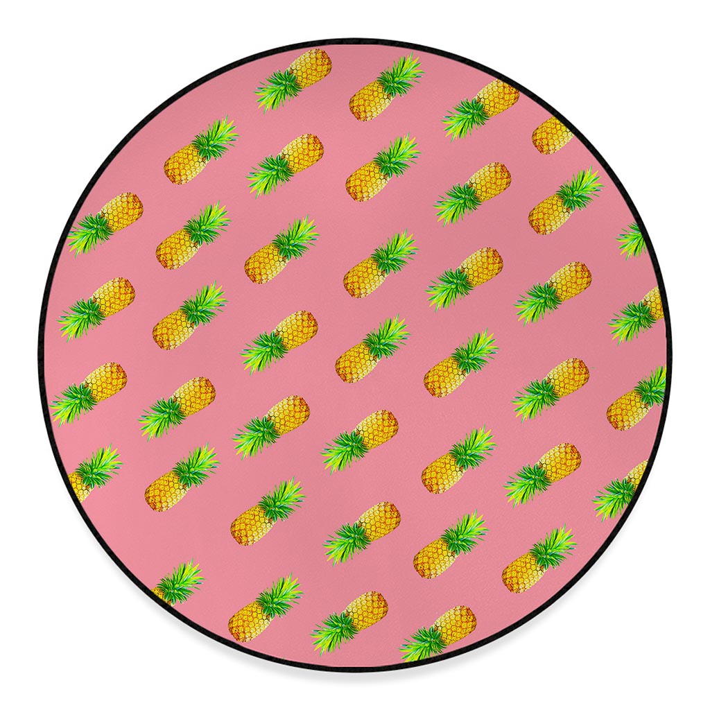Pink Pineapple Pattern Print Round Floor Mat