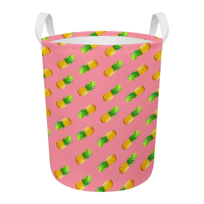 Pink Pineapple Pattern Print Round Laundry Basket