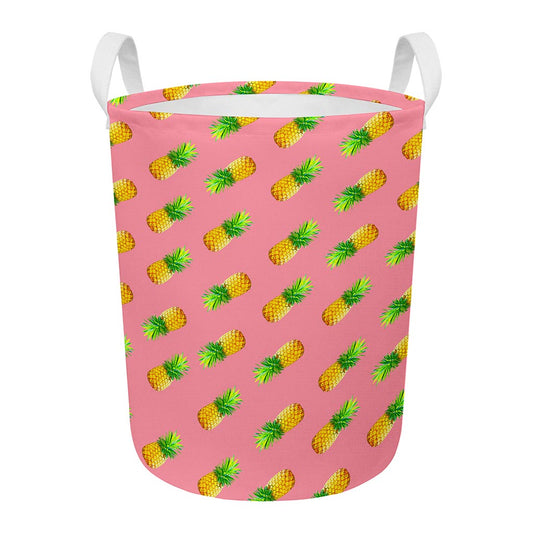 Pink Pineapple Pattern Print Round Laundry Basket