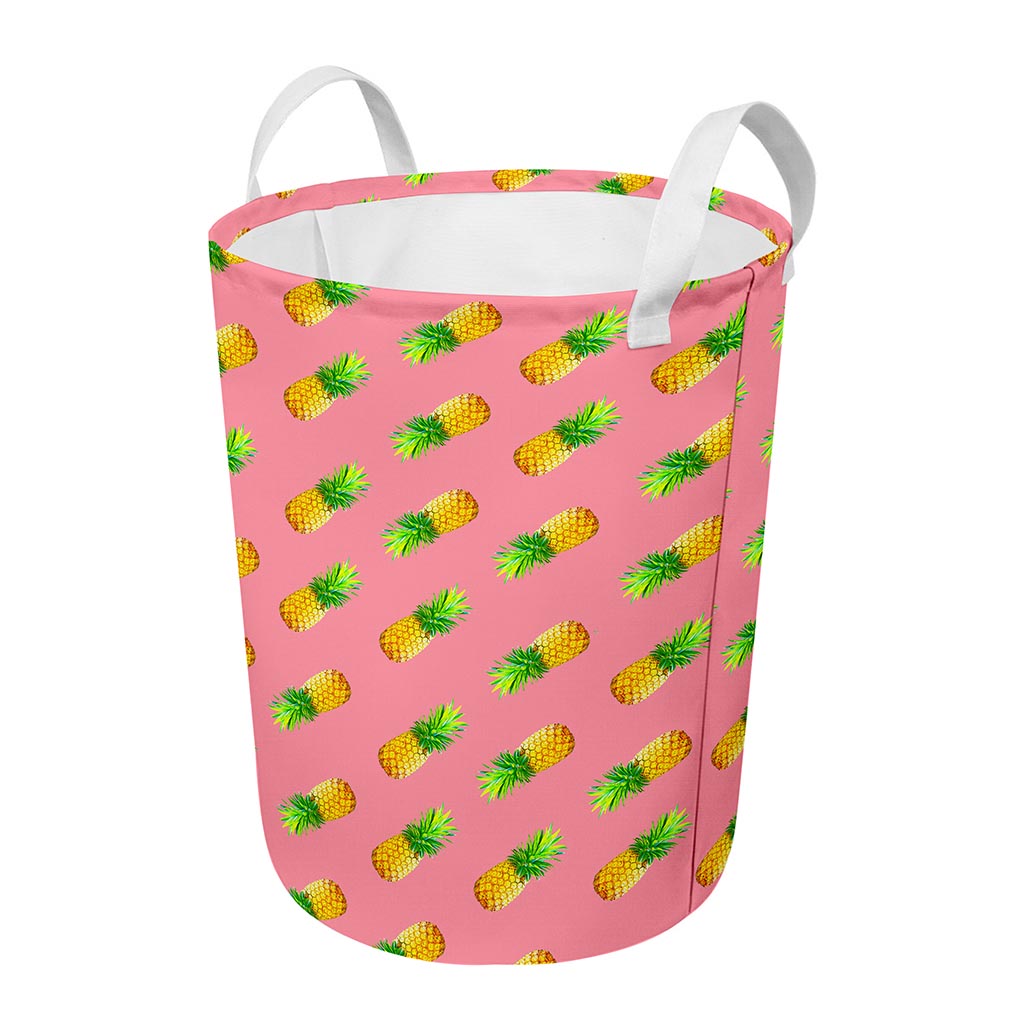 Pink Pineapple Pattern Print Round Laundry Basket