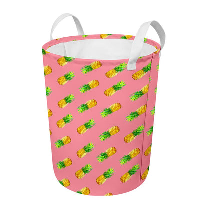 Pink Pineapple Pattern Print Round Laundry Basket