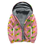 Pink Pineapple Pattern Print Sherpa Lined Zip Up Hoodie
