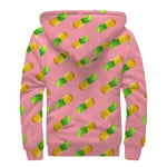 Pink Pineapple Pattern Print Sherpa Lined Zip Up Hoodie