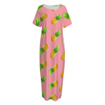 Pink Pineapple Pattern Print Short Sleeve Long Nightdress