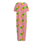 Pink Pineapple Pattern Print Short Sleeve Long Nightdress