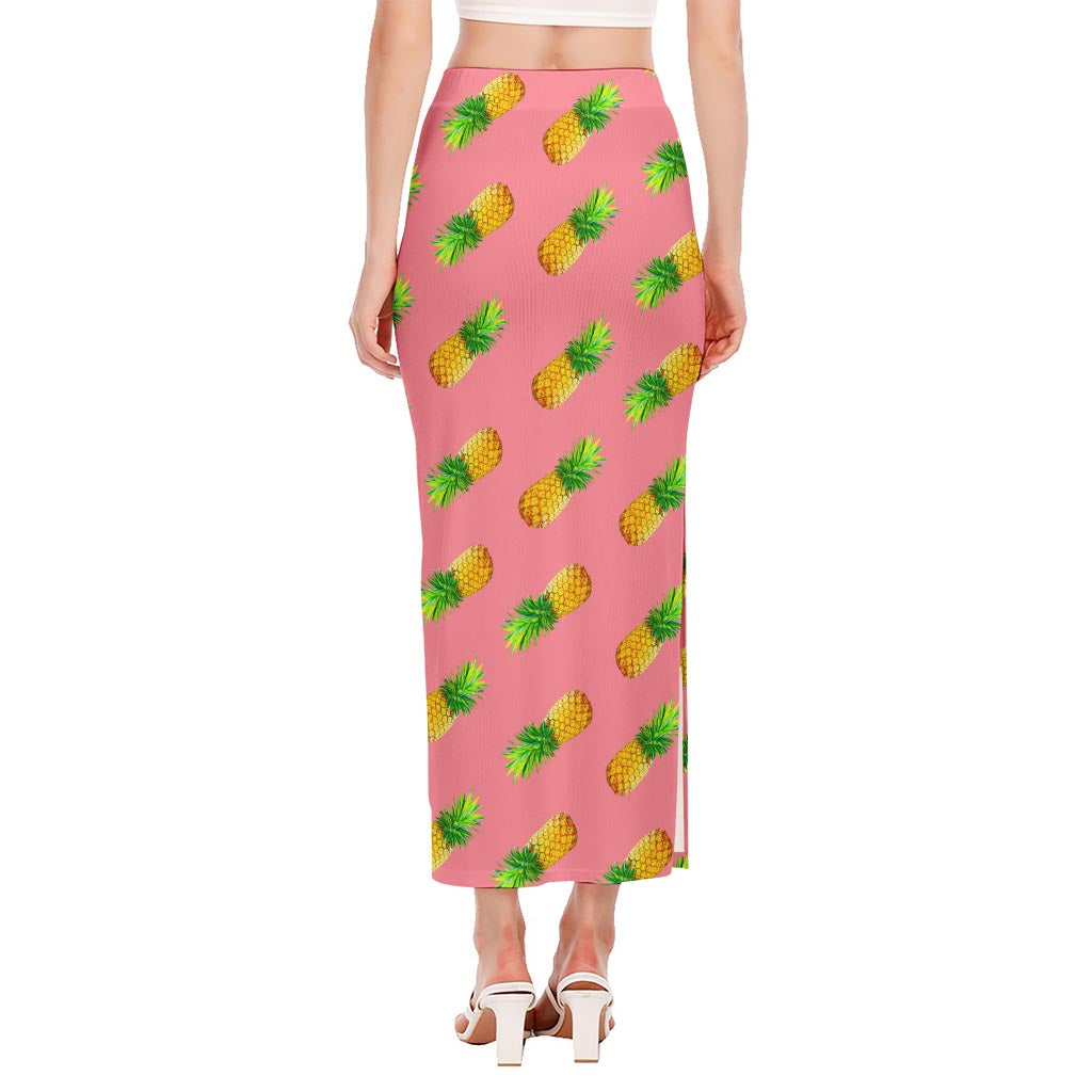 Pink Pineapple Pattern Print Side Slit Maxi Skirt