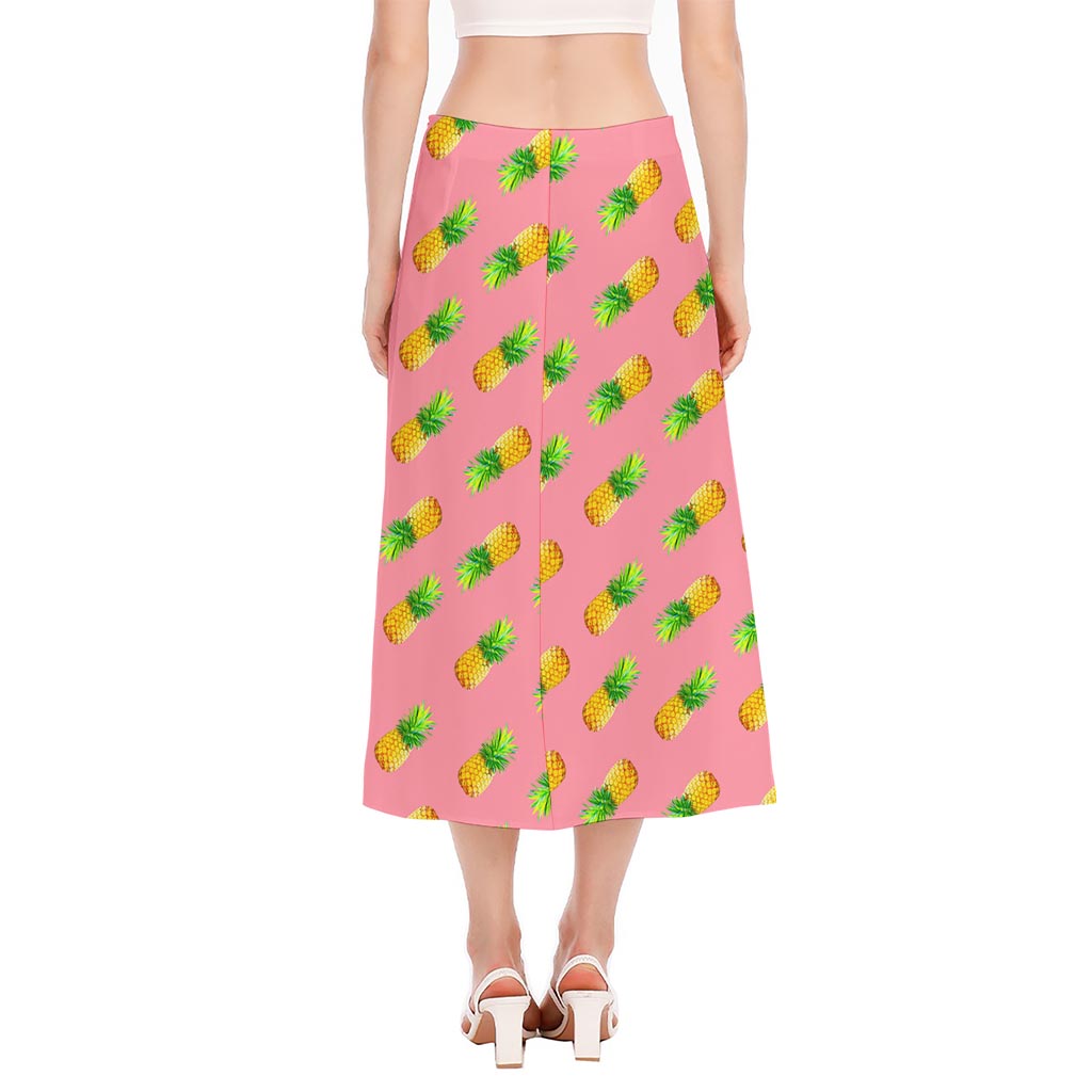 Pink Pineapple Pattern Print Side Slit Midi Skirt