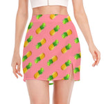Pink Pineapple Pattern Print Side Slit Mini Skirt