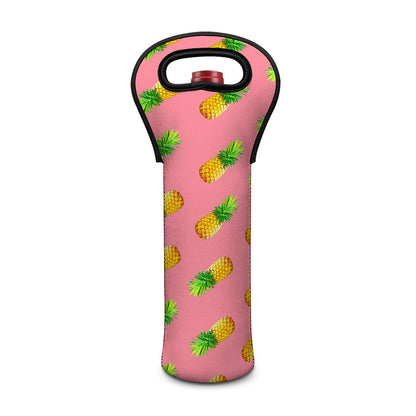 Pink Pineapple Pattern Print Single Neoprene Wine Tote