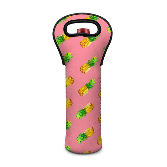 Pink Pineapple Pattern Print Single Neoprene Wine Tote