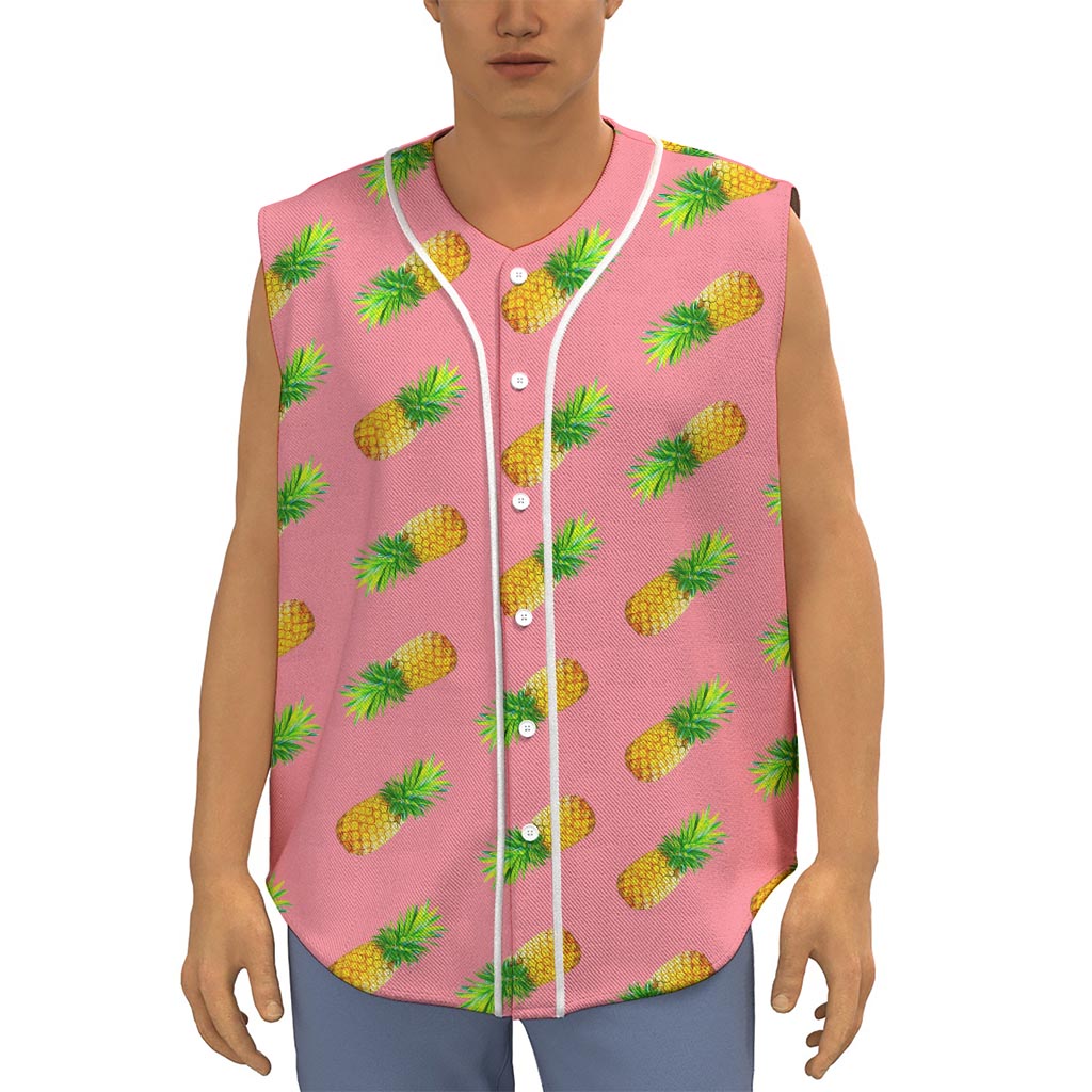 Pink Pineapple Pattern Print Sleeveless Baseball Jersey