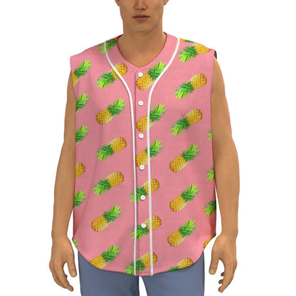 Pink Pineapple Pattern Print Sleeveless Baseball Jersey