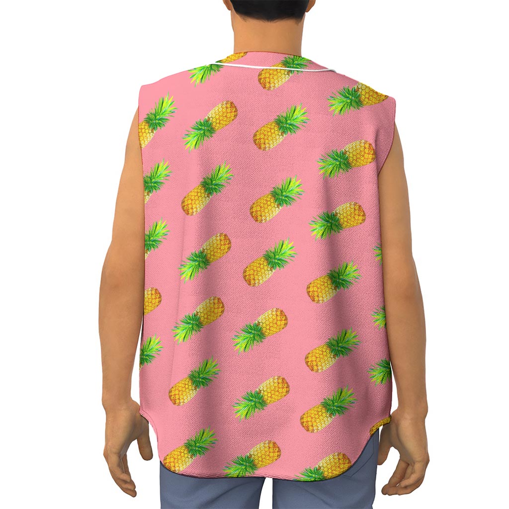 Pink Pineapple Pattern Print Sleeveless Baseball Jersey
