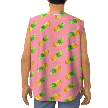 Pink Pineapple Pattern Print Sleeveless Baseball Jersey