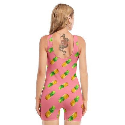 Pink Pineapple Pattern Print Sleeveless One Piece Swimsuit
